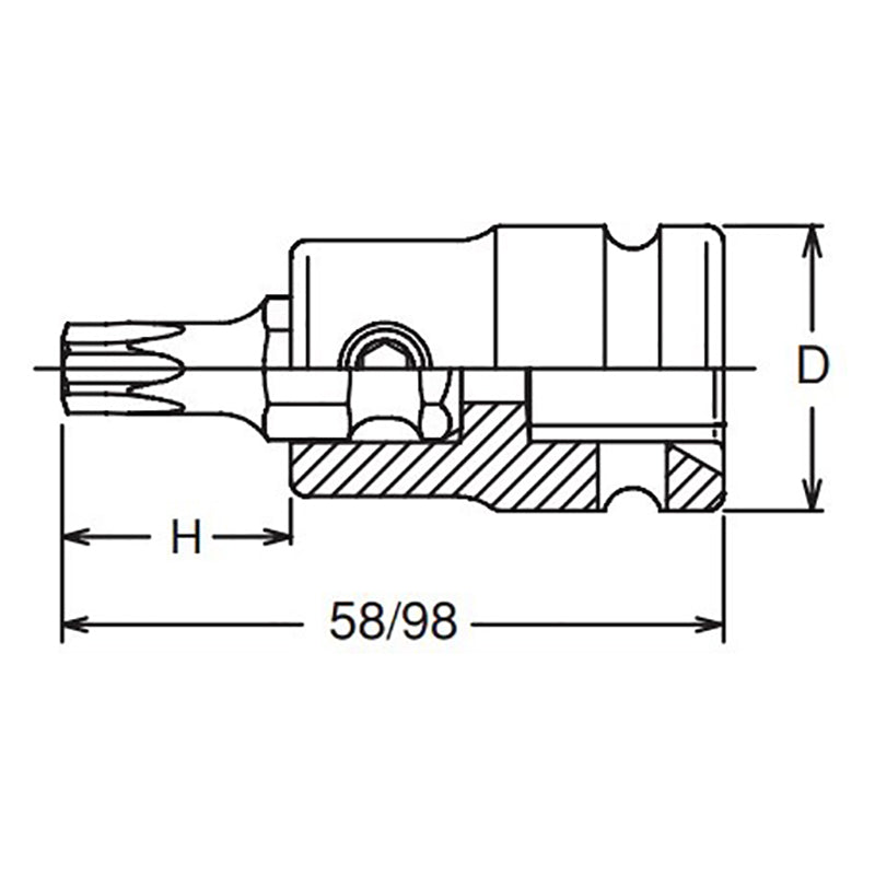 Douille à embout carré 1/2" TORX® T30, longueur 98 mm 