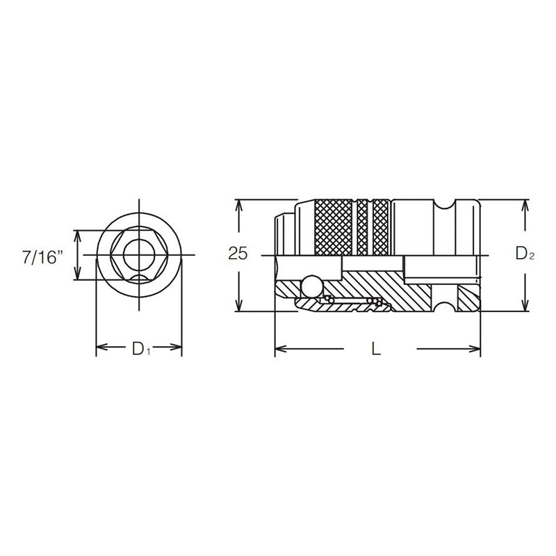 1/2 Sq. Dr. Bit Holder  7/16 For 183 series Length 46mm Locking Quick Release