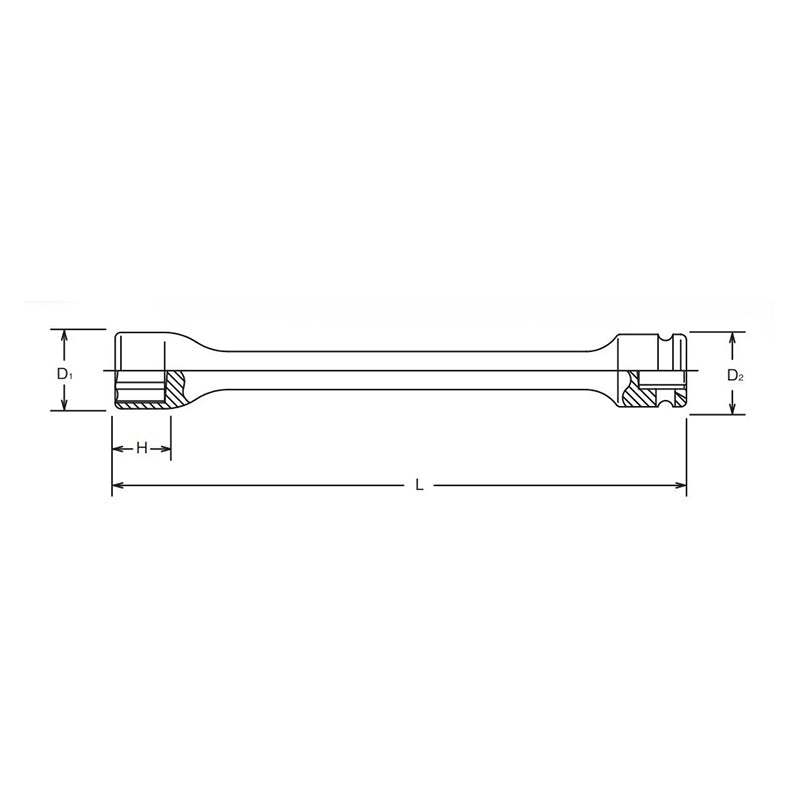 Douille d'extension carrée 1/2" 9/16" 6 pans, longueur 150 mm, pour arbre de transmission 