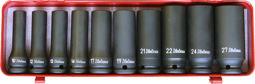 Jeu de 10 douilles à impact profondes 6 pans 1/2 po² (10-27 mm) 