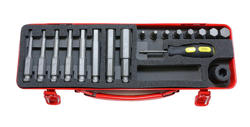 Jeu de 18 embouts carrés 1/2" + porte-embouts hexagonaux 4-14 mm 