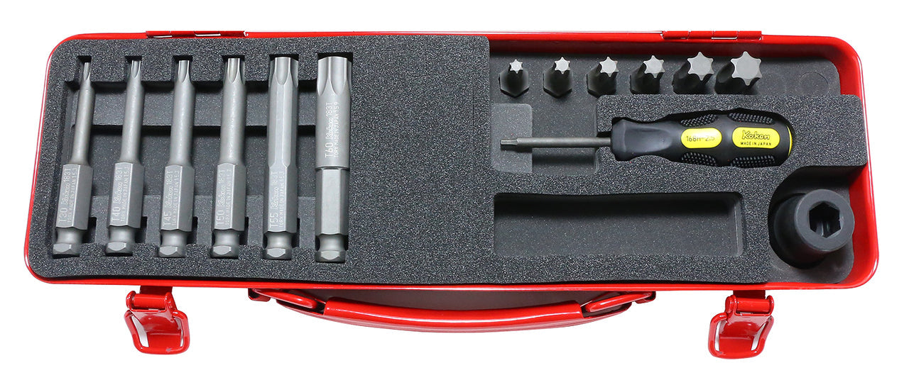 Jeu de 14 embouts carrés 1/2" + porte-embouts TORX® T30-T60 