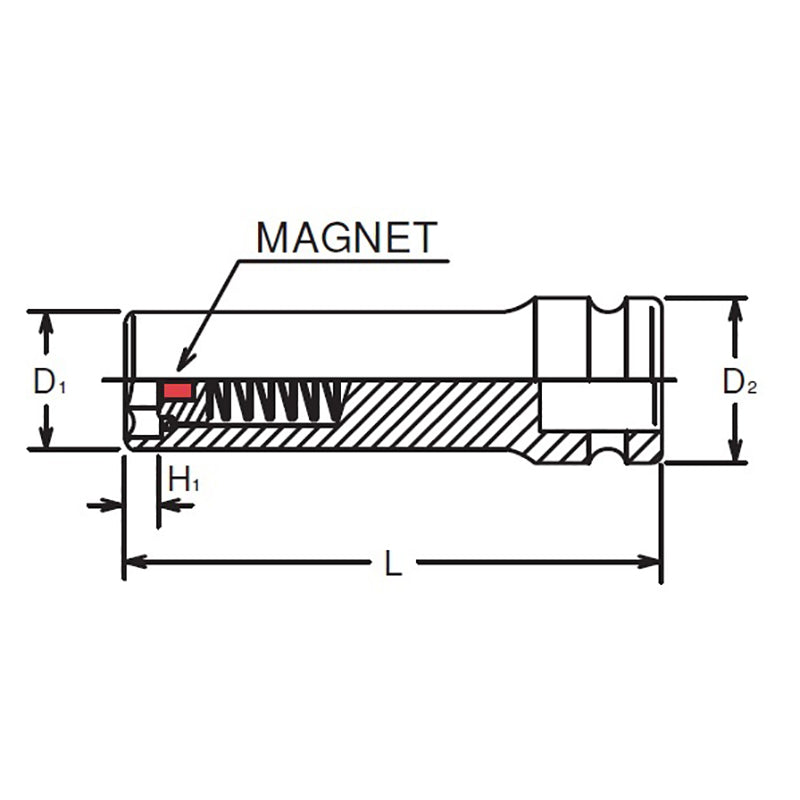Douille carrée 1/2 pouce, aimant coulissant de 10 mm, longueur 80 mm 