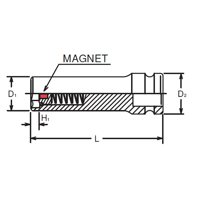 Douille carrée 1/2" avec aimant coulissant de 19 mm 