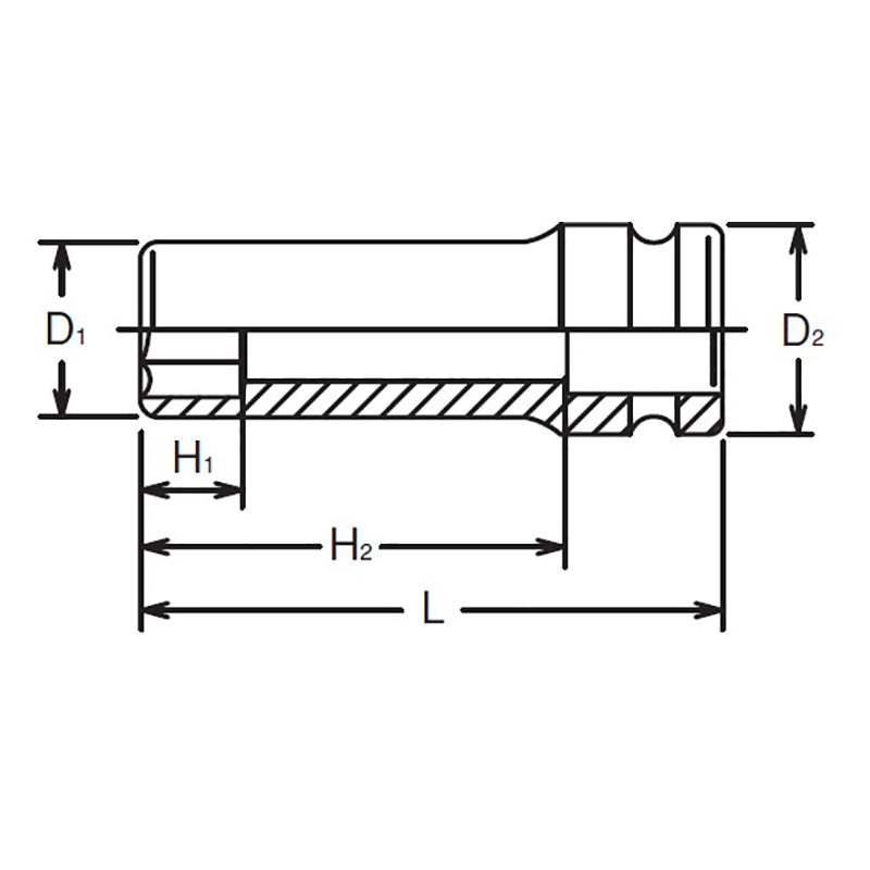 Douille carrée 1/2 pouce, 9 mm, 6 pans, longueur 80 mm 