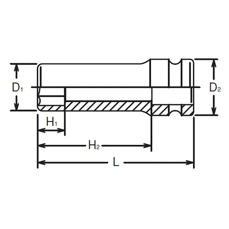 1/2 Sq. Dr. Socket  21mm 6 point Length 80mm Thin walled