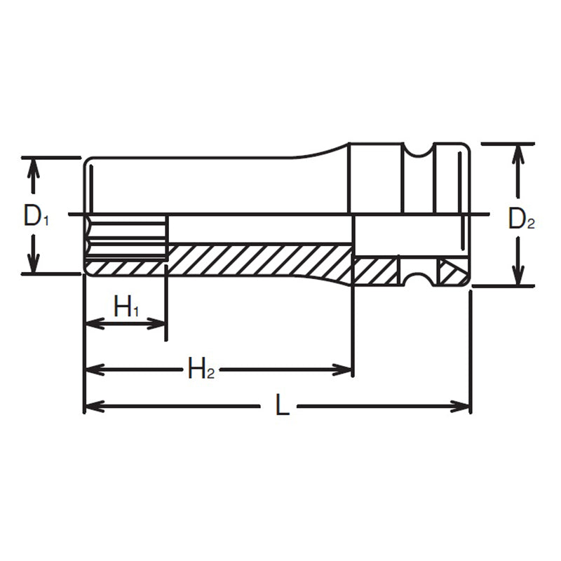 Douille carrée 1/2 pouce, 8 mm, 12 pans, longueur 80 mm 