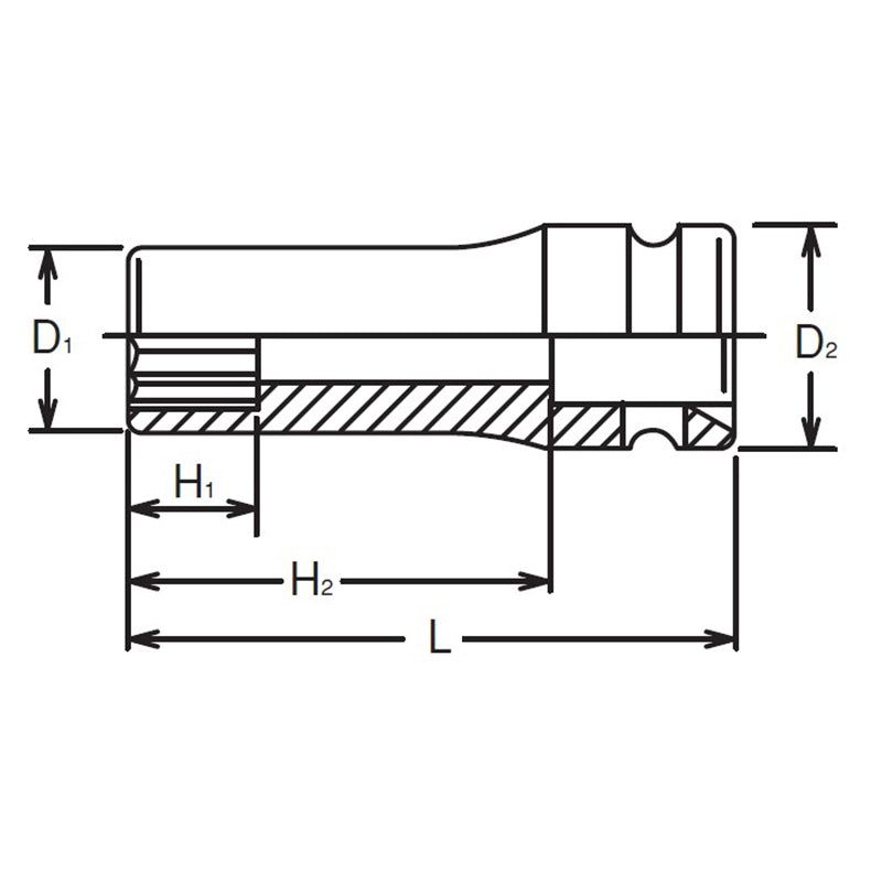 1/2 Sq. Dr. Socket  15mm 12 point Length 80mm Thin walled