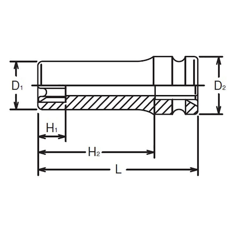 Douille à impact TORX® E18 profonde 1/2" à corps carré - Longueur 80 mm 