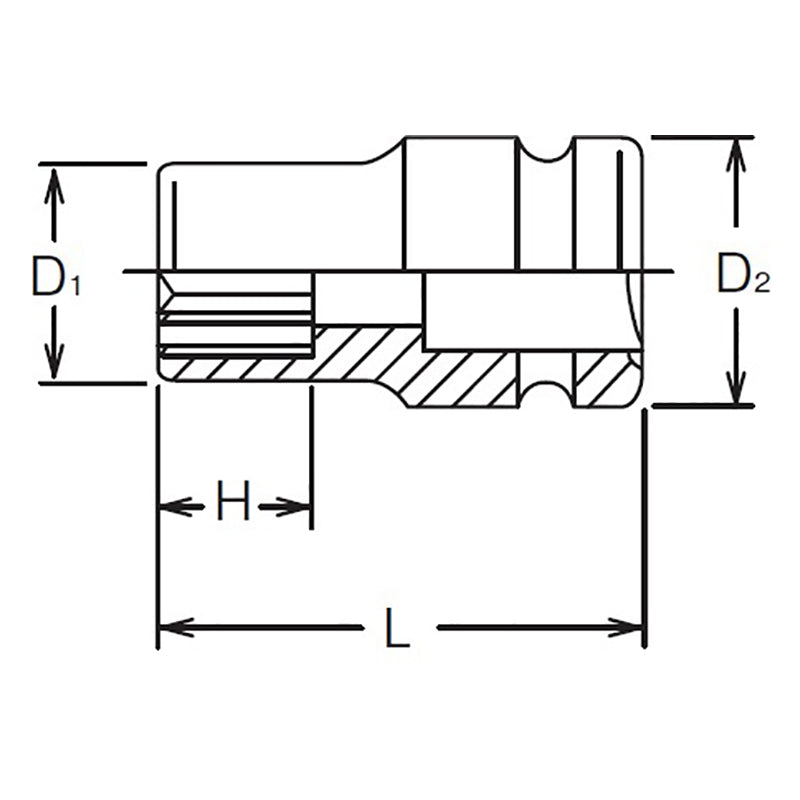 Douille carrée 1/2", 1/4", 12 pans, longueur 38 mm, paroi mince 