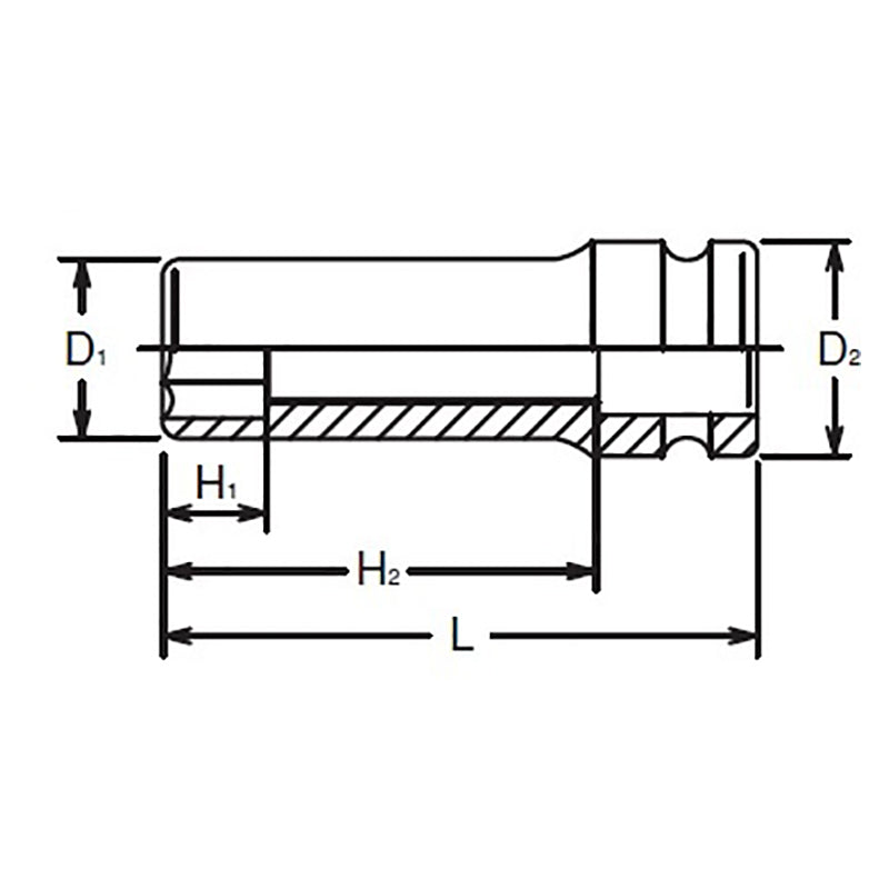 Douille carrée 5/8" (19 mm), 6 pans, longueur 90 mm 