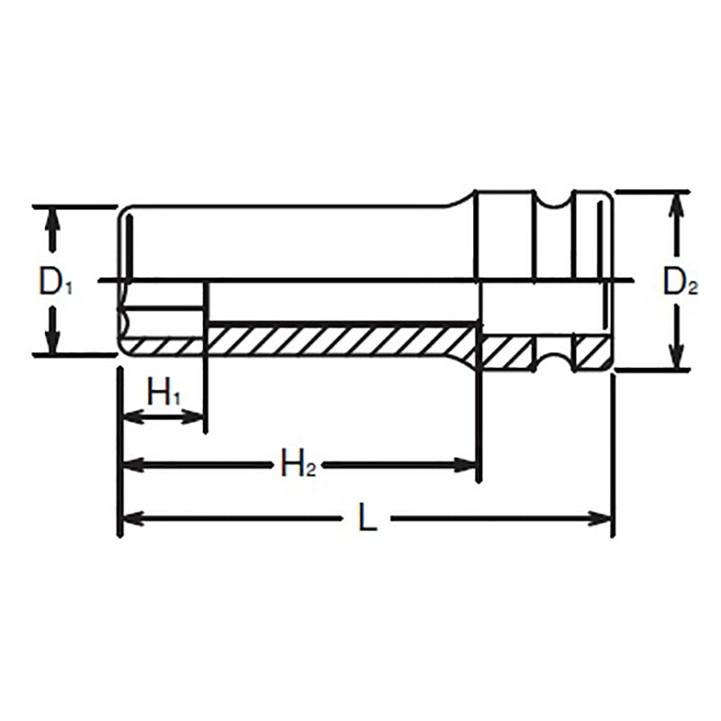Douille carrée 5/8" (22 mm), 6 pans, longueur 90 mm 