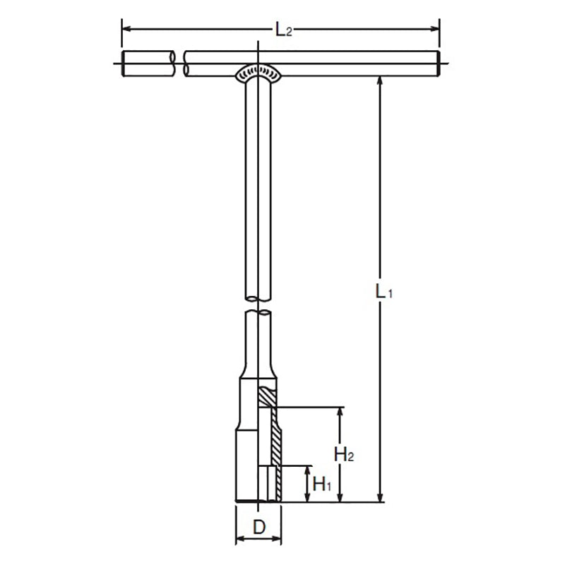 Douille en T 10 mm, 6 pans, longueur 355 x 200 mm 