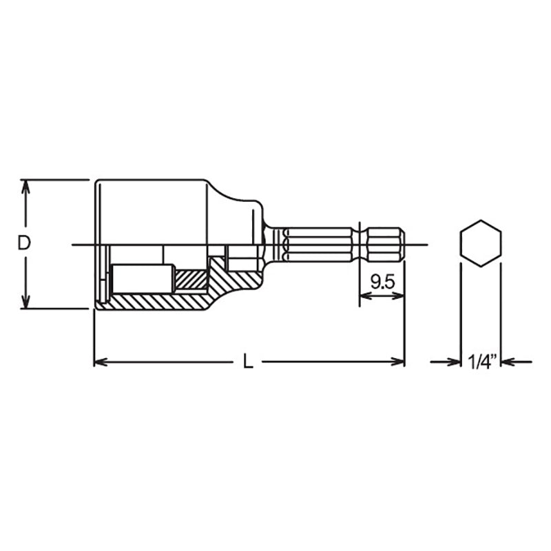 Clé à douille hexagonale 1/4", longueur 3/8" (66 mm)