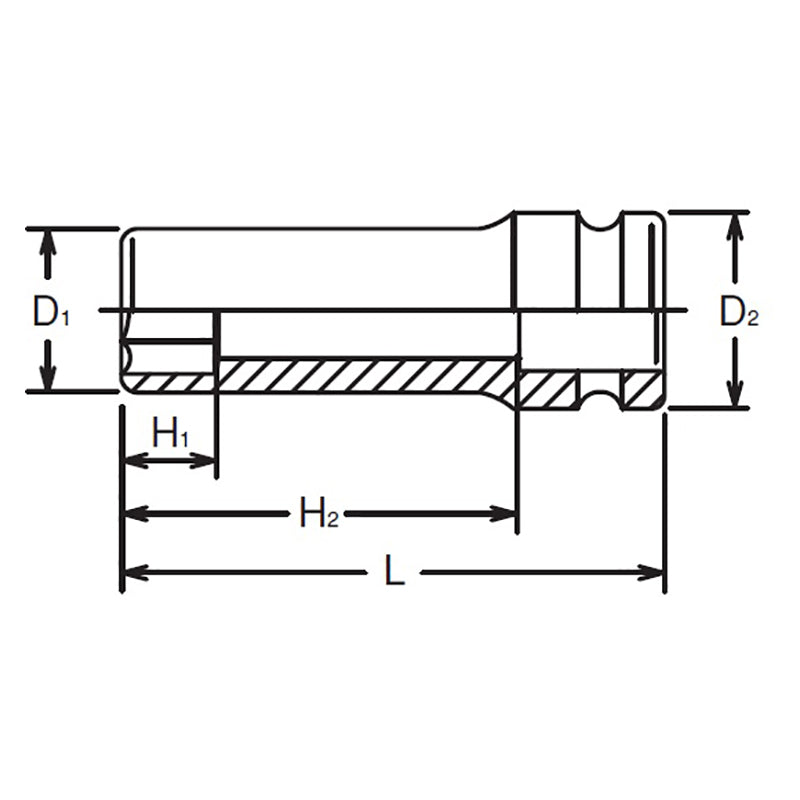 Douille carrée 3/4" 60 mm, 6 pans, longueur 100 mm 