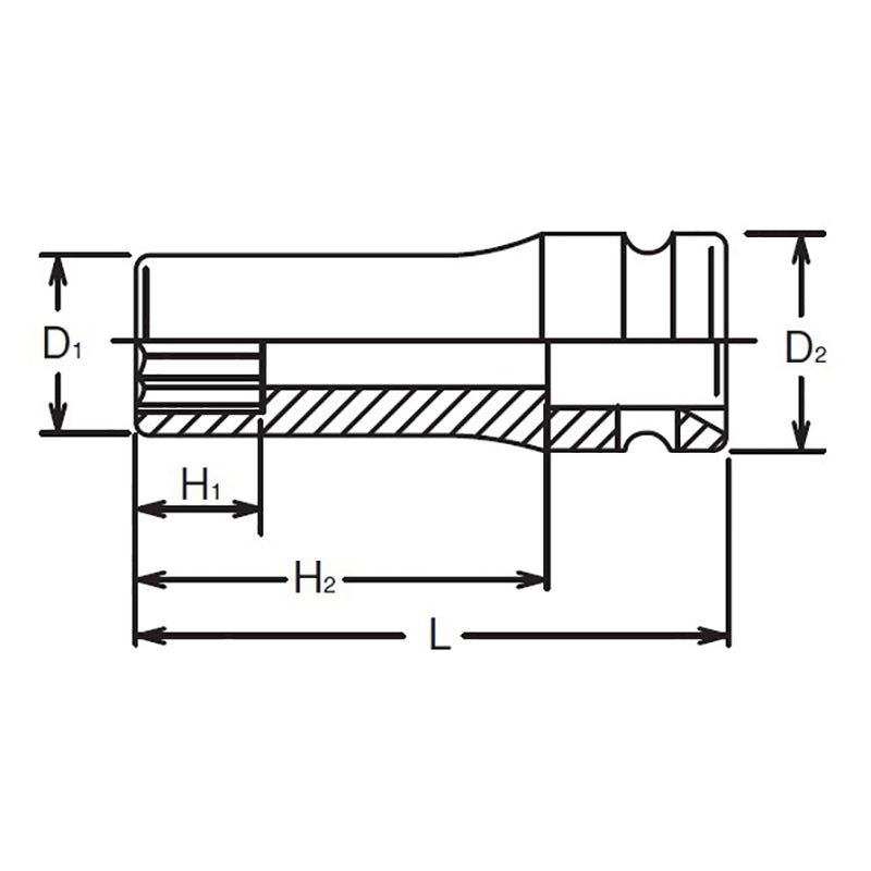 Douille carrée 3/4" (38 mm) à 12 pans, longueur 100 mm 