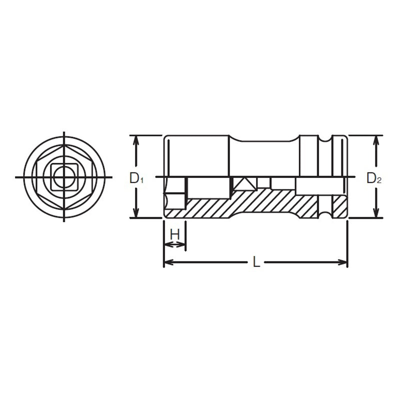 Douille pour écrou de roue arrière 3/4 Sq. Dr. 38 x 20 mm, hexagone x carré, longueur 100 mm 
