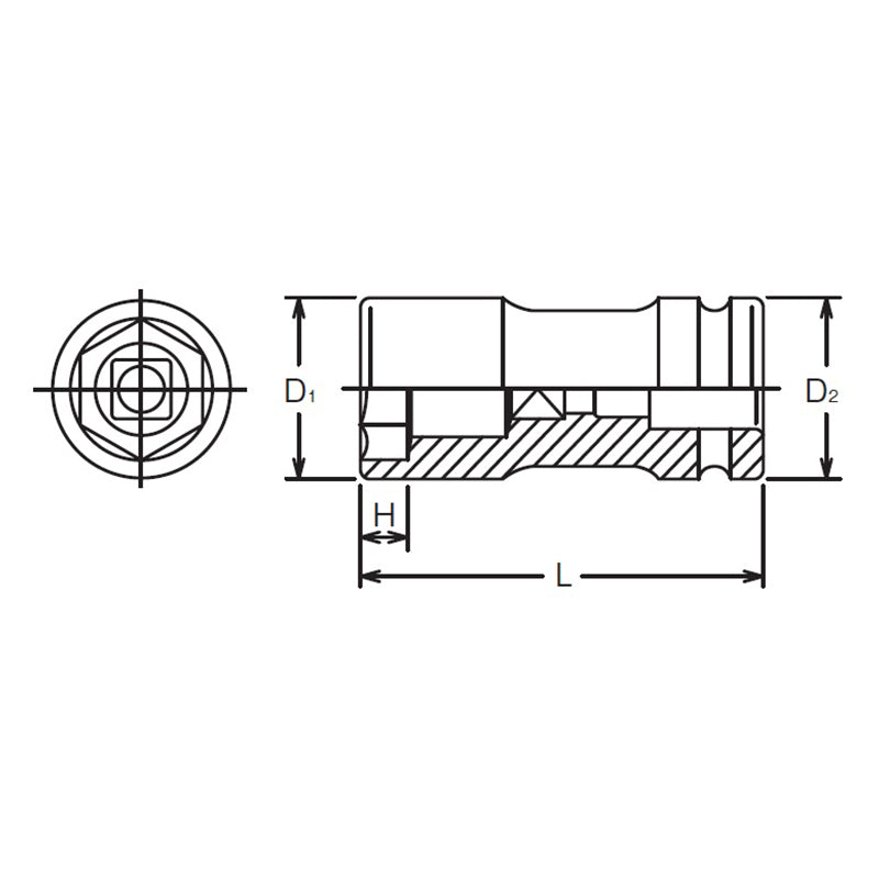 Douille pour écrou de roue arrière 3/4 Sq. Dr. 41 x 21 mm, hexagone x carré, longueur 100 mm 