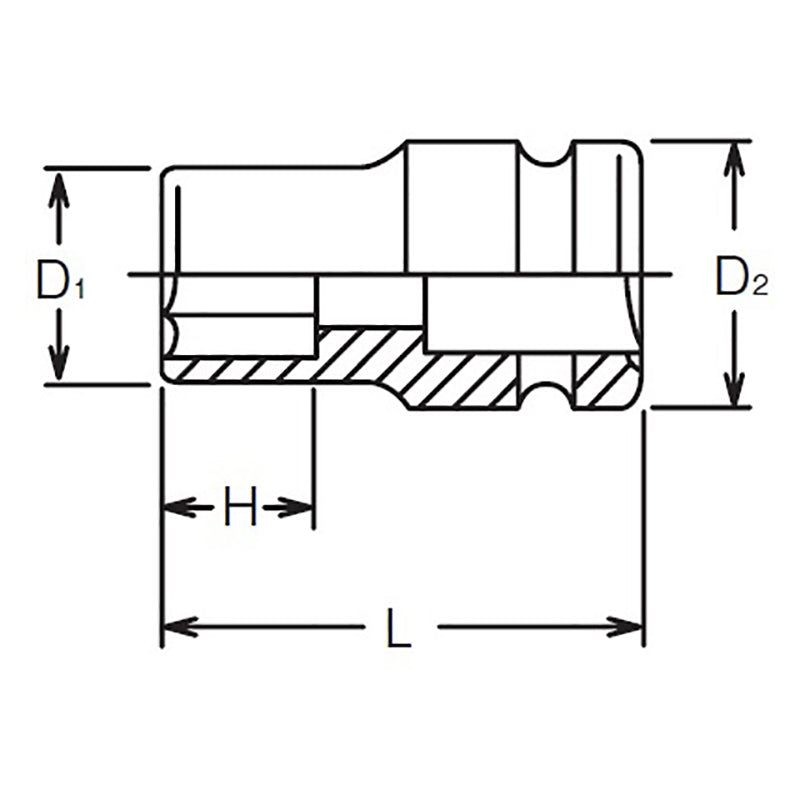 3/4 Sq. Dr. Socket  22mm 6 point Length 50mm Thin walled