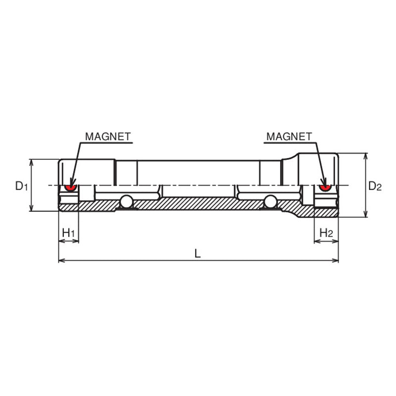 Double sided Socket with Magnets 1/4" 10x12 80mm Length