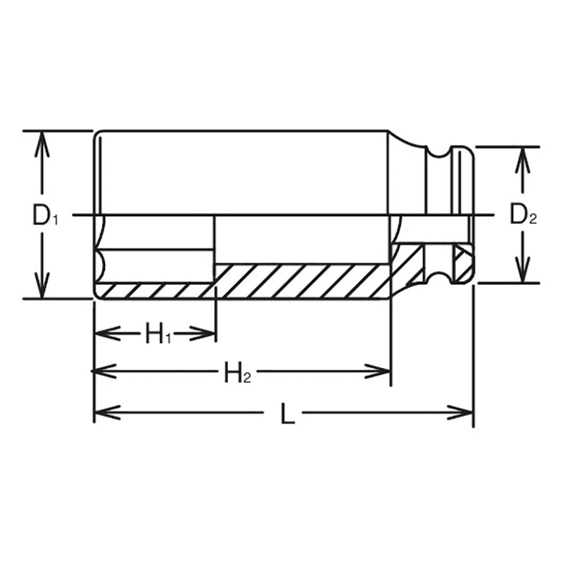 IMPACT DEEP SOCKET 1"SQ.DR. THIN WALLED 1.3/4"
