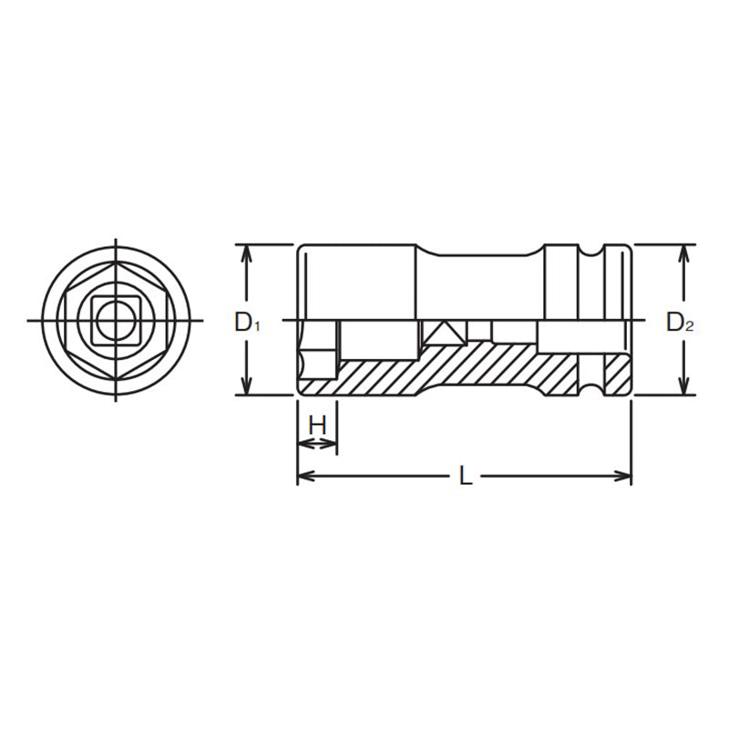 Douille pour écrou de roue arrière 1 Sq. Dr. 35 x 17 mm hexagonale x carrée, longueur 108 mm 