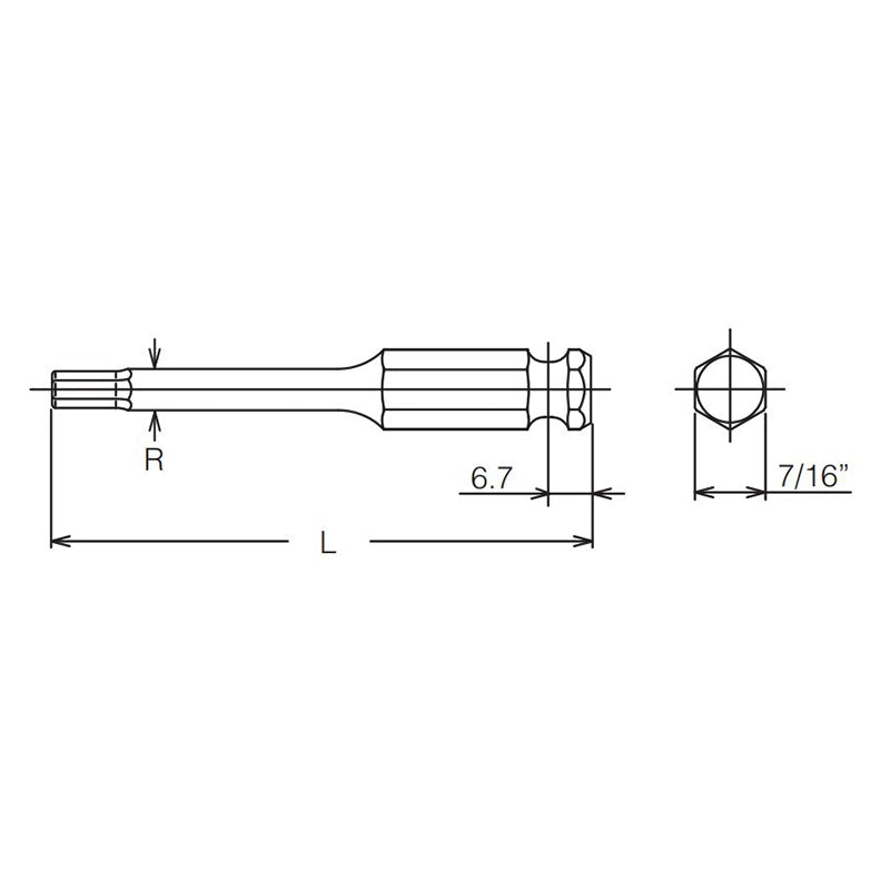 7/16 Hex Dr. Bit  8mm Hex Length 150mm