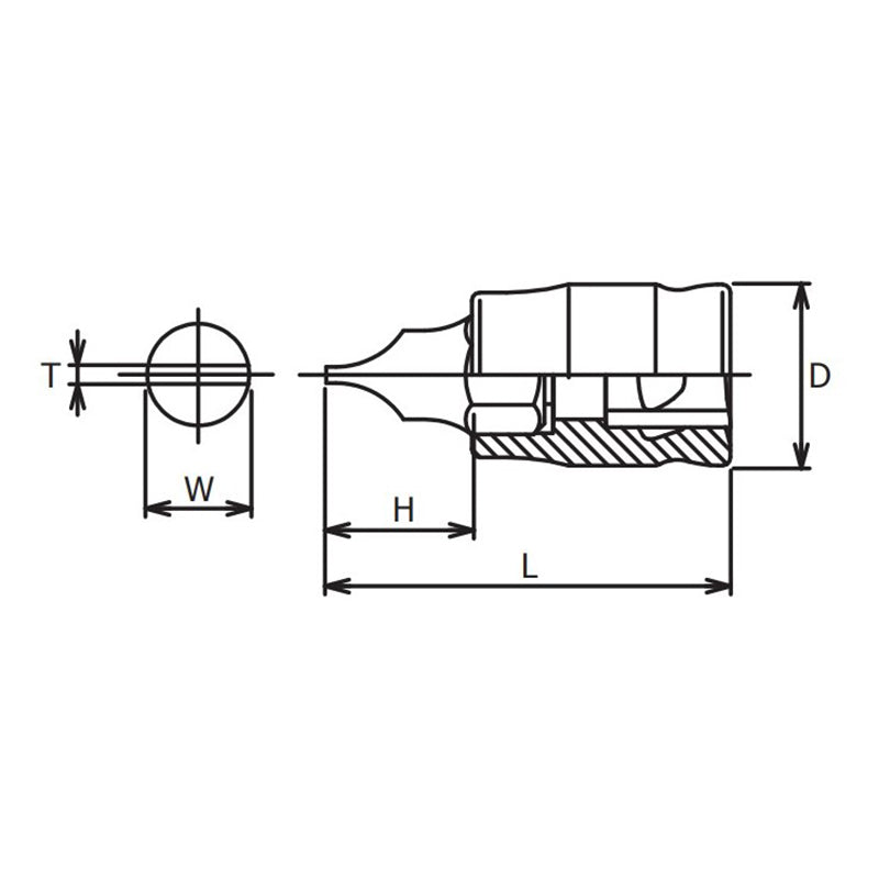 1/4 Sq. Dr. Bit Socket Slotted 1.2X6.5  Length 25mm Z-series