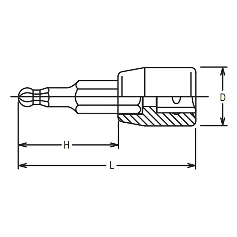 1/4 Sq. Dr. Bit Socket  5mm Ballpoint Hex Length 50mm