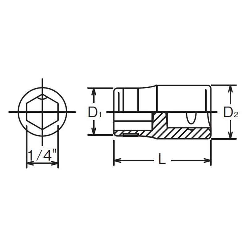 1/4 Sq. Dr. Adaptor  1/4 For 1/4H Bit Length 22.5mm