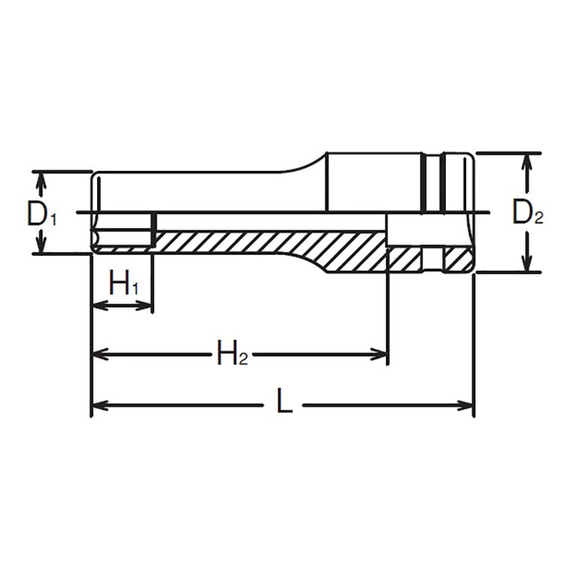 Douille carrée 1/4" 10 mm, 6 pans, longueur 50 mm 