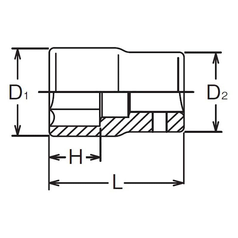 Douille carrée 1/4" (10 mm), 6 pans, longueur 22 mm 