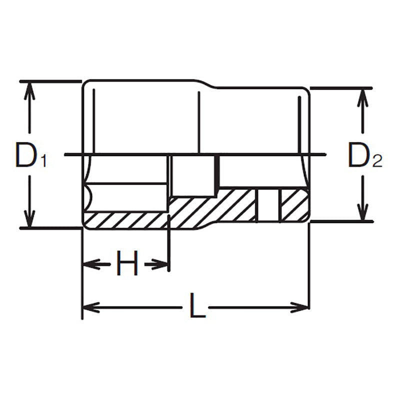 Douille carrée 1/4" 8 mm, 6 pans, longueur 22 mm 