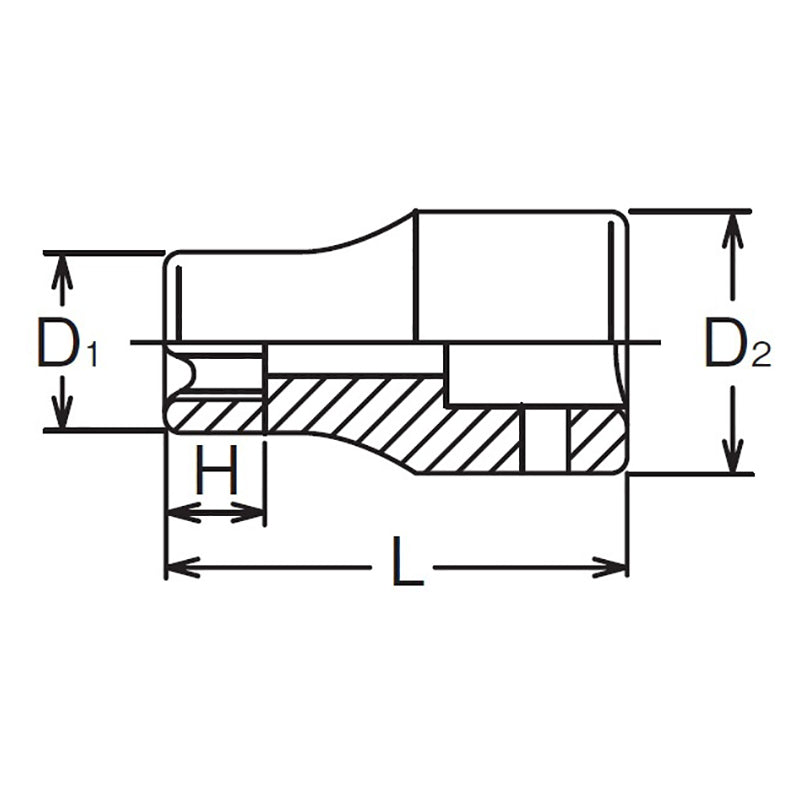 Douille TORX® E5 à corps carré 1/4" - Longueur 22 mm 