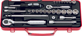 28 Piece 1/4 and 3/8 Sq. Dr. Chrome Metric 6-Point Socket Set  4-21mm