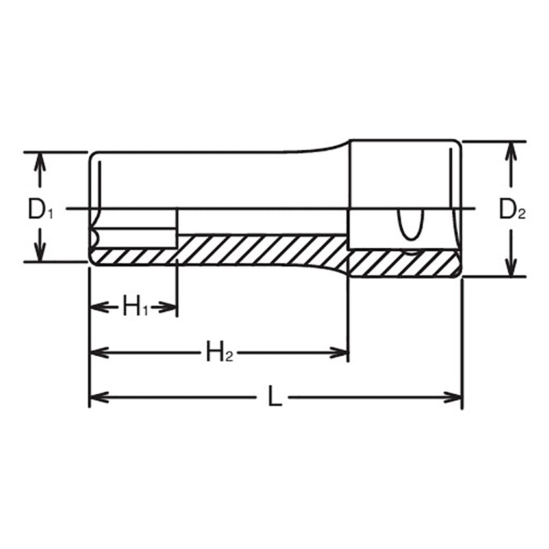 Douille carrée 1/4" BA1 6 pans, longueur 50 mm 