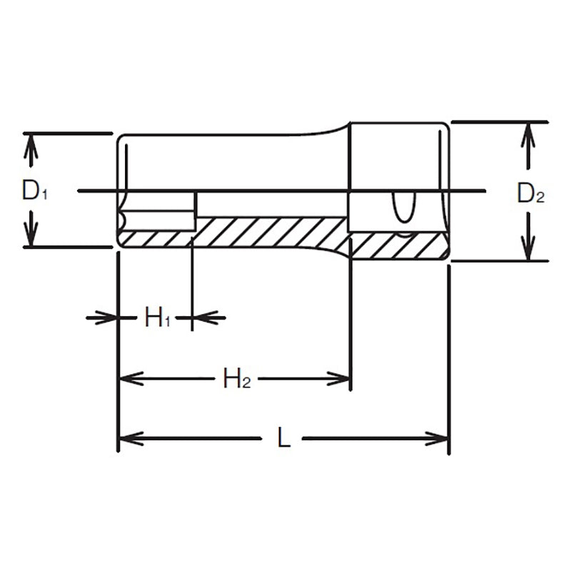 Douille carrée 1/4" (11 mm), 6 pans, longueur 32 mm 