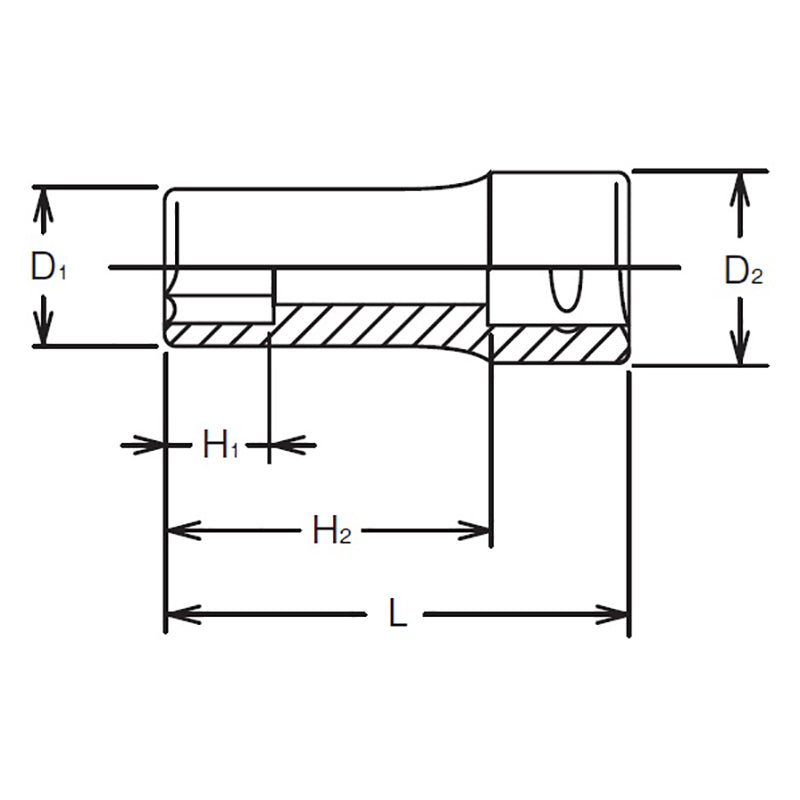 Douille carrée 1/4" 9 mm, 6 pans, longueur 32 mm 