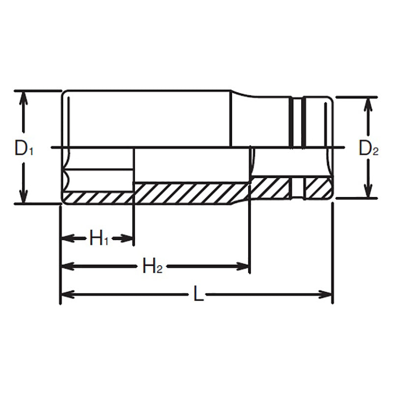 Douille carrée 3/8" 8 mm, 6 pans, longueur 55 mm 