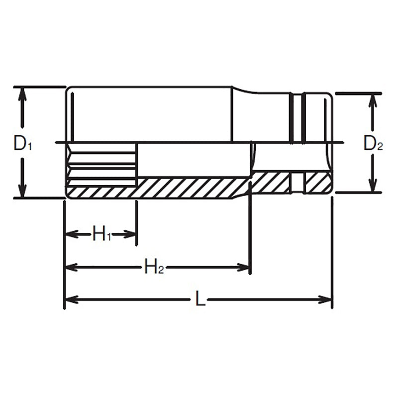 Douille carrée 3/8" (14 mm), 12 pans, longueur 55 mm 