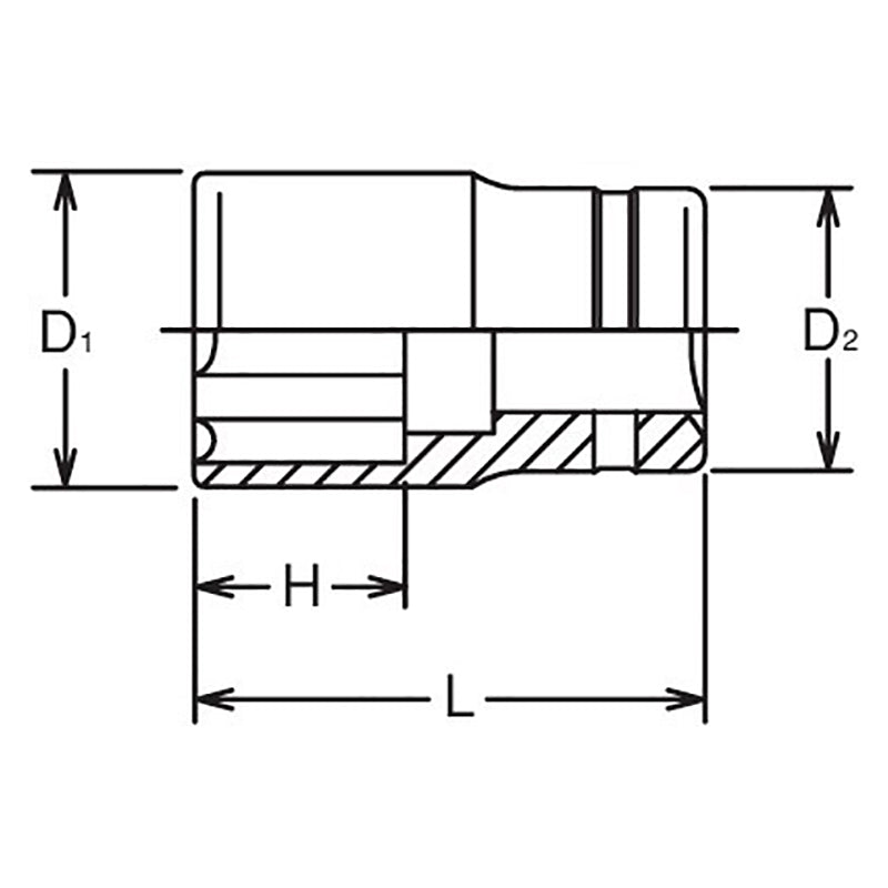 Douille carrée 3/8" - Longueur de la surface : 10 mm - Longueur de la surface : 26 mm 