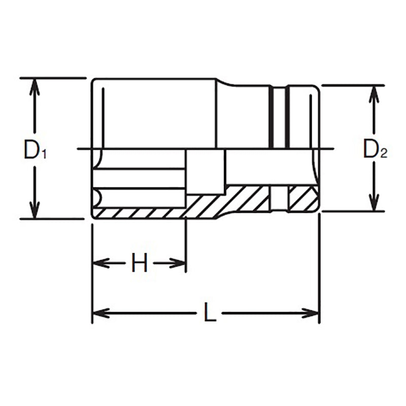 Douille carrée 3/8" (longueur de la surface : 12 mm, longueur : 26 mm) 