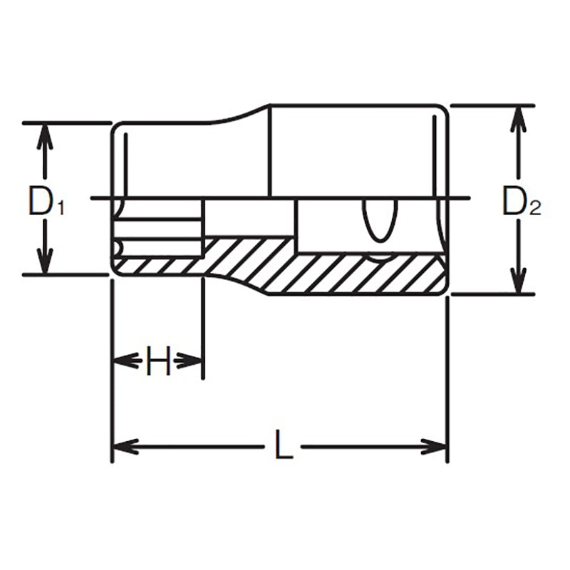 Douille carrée 1/4" (6,35 mm), longueur de surface 7 mm, 22 mm 