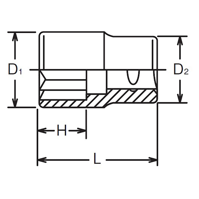 1/4 Sq. Dr. Socket  3/8 Double Square Length 22mm