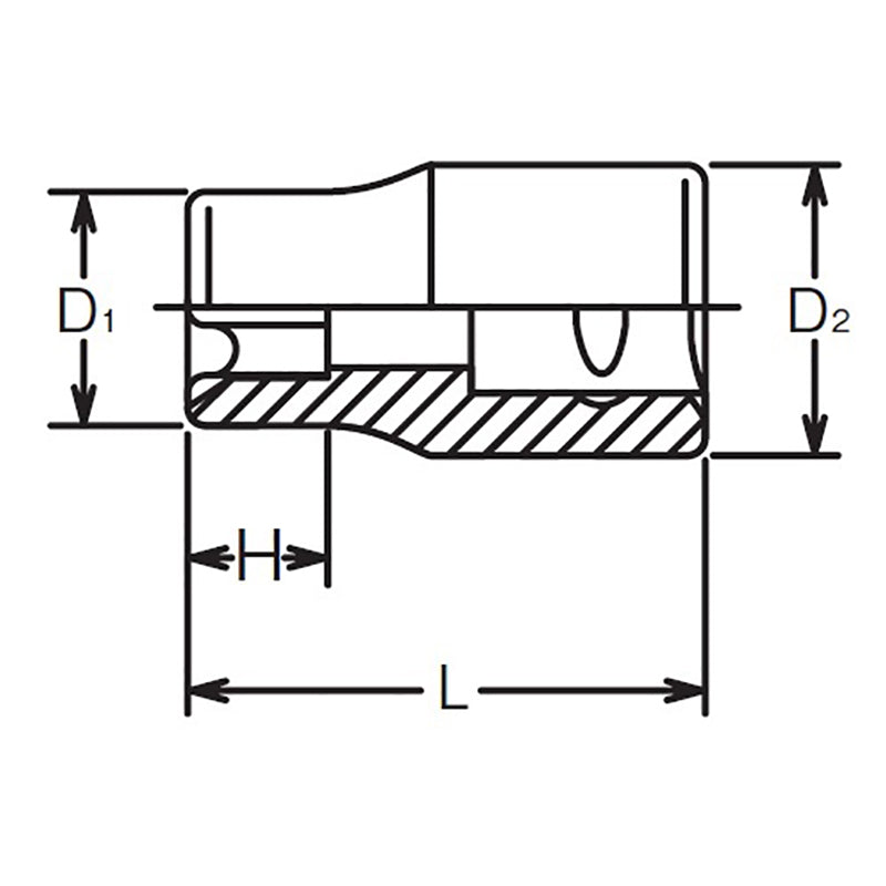 Douille TORX® E5 à corps carré 1/4" - Longueur 22 mm 