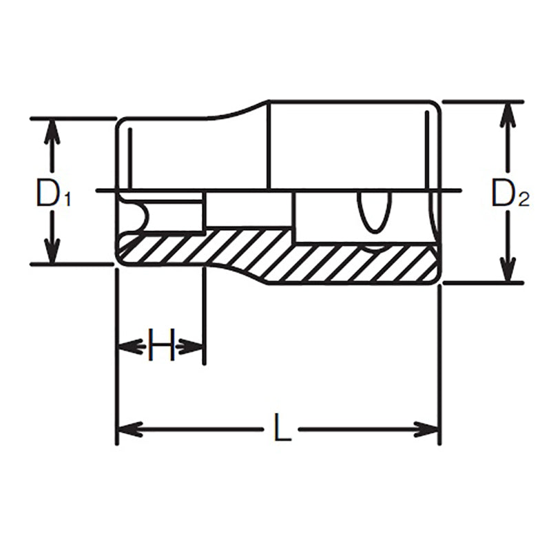 Douille TORX® E8 à corps carré 1/4" - Longueur 22 mm 