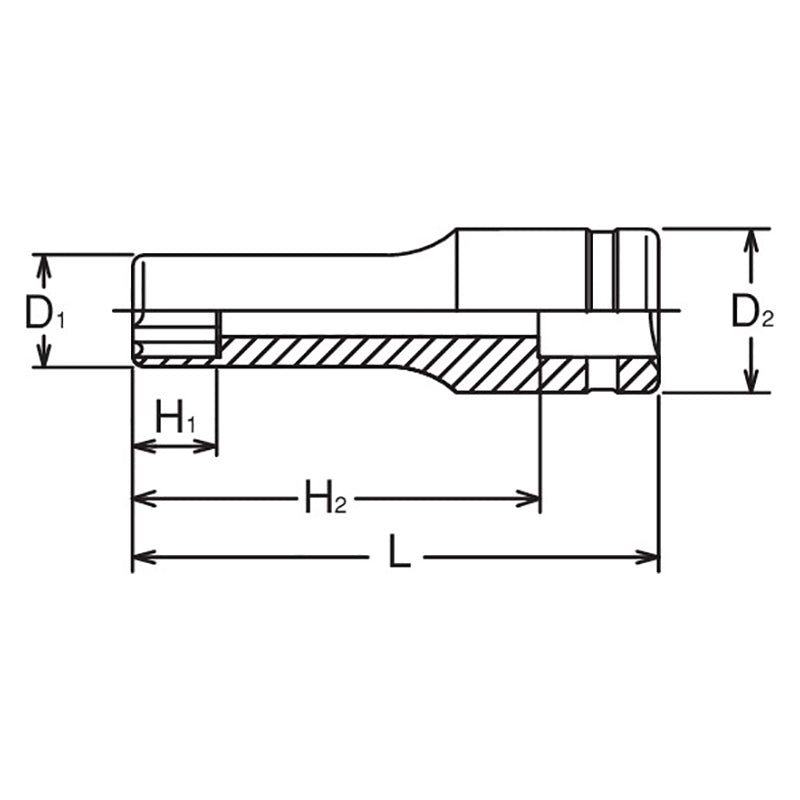 Douille carrée 1/2 pouce, longueur de surface 77 mm 