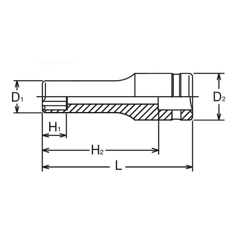 Douille carrée 1/2 pouce, longueur de surface 77 mm 