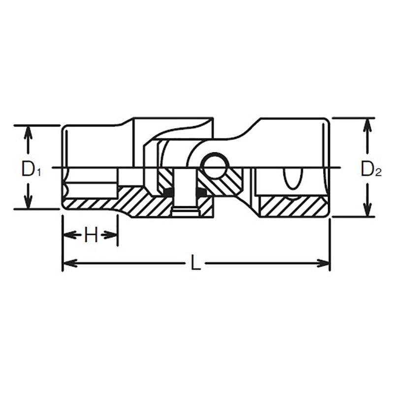 Douille universelle 1/4" Sq. Dr. 6 mm, 6 pans, longueur 33 mm 