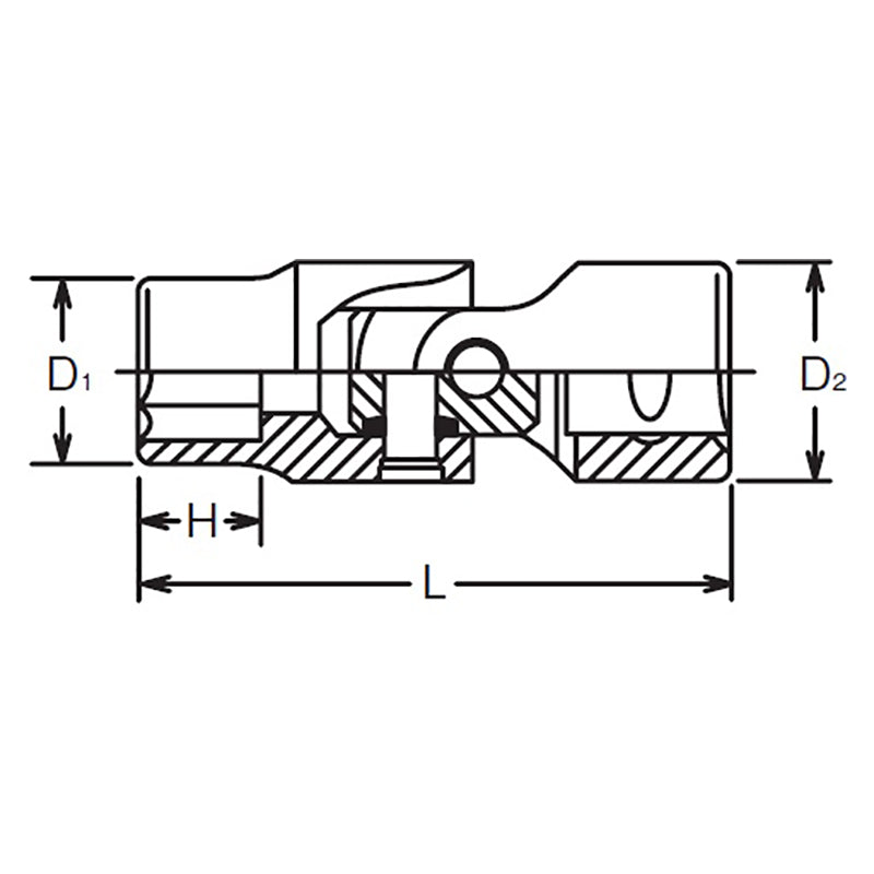 Douille universelle 1/4" Sq. Dr. 9 mm, 6 pans, longueur 34 mm 